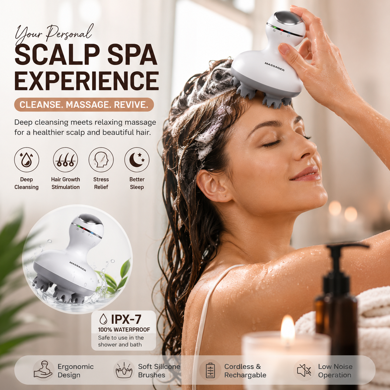 Luxury Wireless Scalp Massager with Relaxing Vibration Therapy